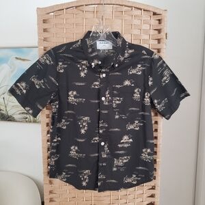 🌴 Old Navy Boys Stylish Black Tropical Print Shirt Short Sleeve Med. 8 🌴